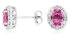 2.60CT DIAMOND & AAA PINK SAPPHIRE 14K WHITE GOLD OVAL HALO FLOWER STUD EARRINGS