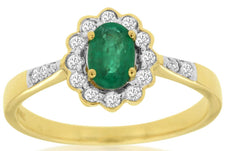 .65CT DIAMOND & AAA EMERALD 14KT 2 TONE GOLD OVAL & ROUND FRIENDSHIP LOVE RING