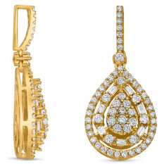 .79CT DIAMOND 14KT YELLOW GOLD 3D ROUND & BAGUETTE CLUSTER DOUBLE HALO PENDANT
