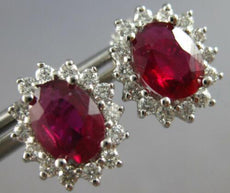 2.65CT DIAMOND & AAA RUBY 14KT WHITE GOLD 3D OVAL & ROUND FLOWER EARRINGS #27736