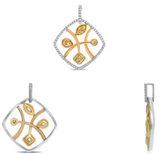 1.02CT WHITE & FANCY YELLOW DIAMOND 18KT TRI COLOR GOLD 3D GEOMETRICAL PENDANT