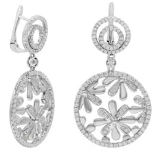 1.24CT DIAMOND 14KT WHITE GOLD MULTI FLOWER CIRCULAR LEVERBACK HANGING EARRINGS