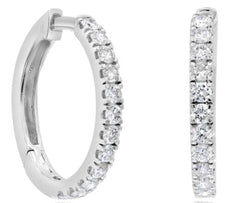 ESTATE .46CT DIAMOND 3D CLASSIC ROUND 4 PRONG HUGGIE HOOP HANGING EARRINGS