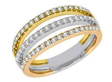.60CT DIAMOND 14KT TRI COLOR GOLD 3D CLASSIC OPEN 3 ROW SEMI ETERNITY FUN RING