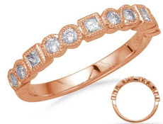 .36CT DIAMOND 14KT ROSE GOLD ROUND & PRINCESS BEZEL FILIGREE SEMI ETERNITY RING