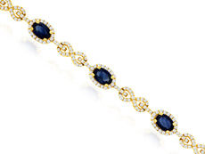 7.20CT DIAMOND & AAA SAPPHIRE 14K YELLOW GOLD OVAL HALO INFINITY TENNIS BRACELET