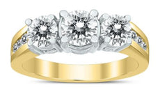 1.96CT DIAMOND 14KT TWO TONE GOLD 3D 3 STONE ROUND PAST PRESENT ENGAGEMENT RING