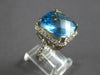 LARGE 10.80CT DIAMOND & AAA BLUE TOPAZ 14KT WHITE GOLD CUSHION & ROUND HALO RING