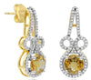 LARGE 1.83CT DIAMOND & AAA CITRINE 14KT 2 TONE GOLD FLORAL FUN HANGING EARRINGS