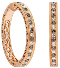 ESTATE 1.38CT WHITE & CHOCOLATE FANCY DIAMOND 18KT ROSE GOLD 3D HANGING EARRINGS
