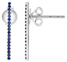 ESTATE .19CT AAA SAPPHIRE 14KT WHITE GOLD 3D CLASSIC BAR FUN HANGING EARRINGS