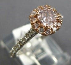 .80CT WHITE & PINK DIAMOND 14K WHITE & ROSE GOLD CUSHION & ROUND ENGAGEMENT RING