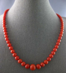 ANTIQUE LARGE & LONG AAA CORAL 14KT YELLOW GOLD GRADUATING LOVE NECKLACE #27556