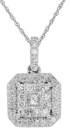 .45CT DIAMOND 14K WHITE GOLD 3D ROUND & PRINCESS SQUARE OCTAGON FLOATING PENDANT