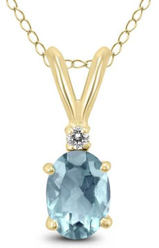 .26CT DIAMOND & AAA AQUAMARINE 14KT YELLOW GOLD OVAL & ROUND SOLITAIRE PENDANT