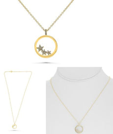 ESTATE .06CT DIAMOND 14KT YELLOW GOLD 3D CIRCLE OF LIFE MULTI STAR LOVE NECKLACE