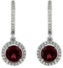 2.46CT DIAMOND & RHODOLITE 14KT WHITE GOLD CLASSIC ROUND HALO HANGING EARRINGS