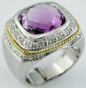 LARGE 6.75CT & AAA AMETHYST 14K YELLOW GOLD & 925 SILVER CUSHION SQUARE FUN RING