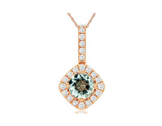 .60CT DIAMOND & AAA AQUAMARINE 14KT ROSE GOLD ROUND HALO SQUARE FLOATING PENDANT