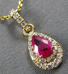1.29CT DIAMOND & AAA RUBY 14K YELLOW GOLD PEAR SHAPE & ROUND DOUBLE HALO PENDANT