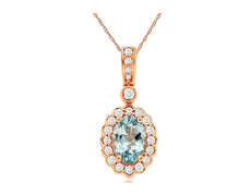 .93CT DIAMOND & AAA AQUAMARINE 14K ROSE GOLD OVAL & ROUND LOVE FLOATING PENDANT