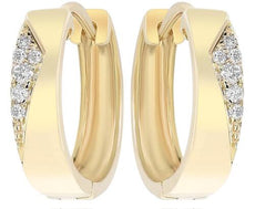 ESTATE .08CT DIAMOND 14KT YELLOW GOLD 3D TRIANGULAR FUN HOOP HANGING EARRINGS