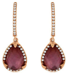 3.23CT DIAMOND & AAA AMETHYST 14KT ROSE GOLD PEAR SHAPE & ROUND HANGING EARRINGS