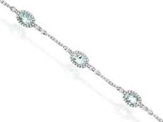 3.90CT DIAMOND & AAA AQUAMARINE 14KT WHITE GOLD 3D OVAL & ROUND TENNIS BRACELET