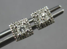 ESTATE .31CT DIAMOND 14KT WHITE GOLD PRINCESS & ROUND SQUARE HALO STUD EARRINGS