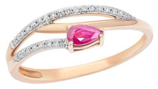 .28CT DIAMOND & AAA RUBY 14KT ROSE GOLD PEAR SHAPE & ROUND CRISS CROSS FUN RING