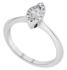 .27CT DIAMOND 18KT WHITE GOLD MARQUISE & ROUND CLASSIC SOLITAIRE ENGAGEMENT RING