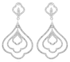 ESTATE .85CT DIAMOND 14KT WHITE GOLD MULTI TEAR DROP CHANDELIER HANGING EARRINGS