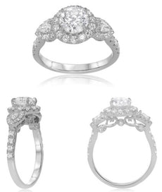 .72CT DIAMOND 18KT WHITE GOLD ROUND & PEAR SHAPE SEMI ETERNITY ENGAGEMENT RING