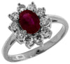 Estate 1.65Ct Diamond & AAA Ruby 14Kt White Gold 3D Oval & Round Flower Engagement Ring