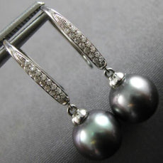 ESTATE .12CT DIAMOND & AAA TAHITIAN PEARL 18KT WHITE GOLD FUN LEVERBACK EARRINGS