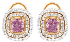 LARGE 3.6CT WHITE & PINK DIAMOND 18KT ROSE GOLD 3D DOUBLE HALO HANGING EARRINGS