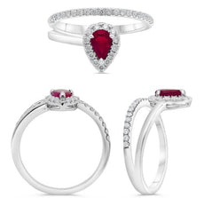 .80CT DIAMOND & AAA RUBY 14KT WHITE GOLD PEAR SHAPE & ROUND HALO FUN RING