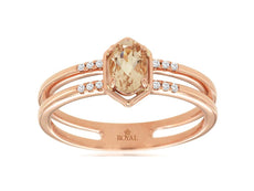 .44CT DIAMOND & AAA MORGANITE 14KT ROSE GOLD 3D ROUND & OVAL HEXAGON 2 ROW RING