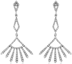 ESTATE .88CT DIAMOND 14KT WHITE GOLD 3D SUNBURST CHANDELIER HANGING EARRINGS