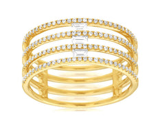 .40CT DIAMOND 14K YELLOW GOLD 3D ROUND & BAGUETTE MULTI ROW FUN ANNIVERSARY RING