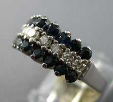 1.26CT DIAMOND & AAA SAPPHIRE 14K WHITE GOLD 3 ROW PYRAMID ANNIVERSARY LOVE RING