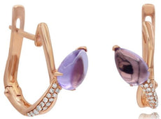 2.06CT DIAMOND & AAA AMETHYST 14KT ROSE GOLD PEAR SHAPE & ROUND HANGING EARRINGS