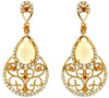 3.5CT DIAMOND & AAA CITRINE 14KT YELLOW GOLD FILIGREE TEAR DROP HANGING EARRINGS