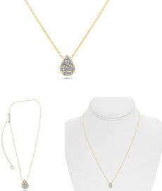 ESTATE .14CT DIAMOND 14KT YELLOW GOLD 3D ROUND CLASSIC PEAR SHAPE FUN NECKLACE