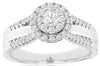 ESTATE .52CT DIAMOND 14K WHITE GOLD 3D ROUND CLUSTER DOUBLE HALO ENGAGEMENT RING