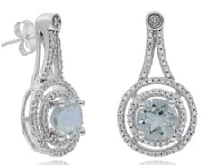 2.14CT DIAMOND & AAA GREEN AMETHYST 14KT WHITE GOLD ROUND DOUBLE HALO EARRINGS