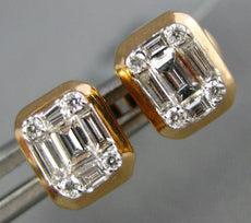 ESTATE .28CT DIAMOND 18K ROSE GOLD ROUND & BAGUETTE CLUSTER SQUARE STUD EARRINGS