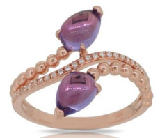 1.89CT DIAMOND & AAA AMETHYST 14K ROSE GOLD PEAR SHAPE & ROUND CABOCHON FUN RING