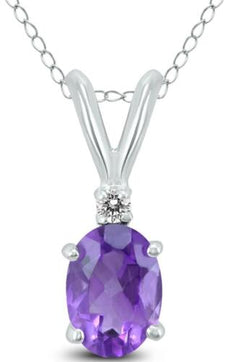 .88CT DIAMOND & AAA AMETHYST 14KT WHITE GOLD 3D OVAL AND ROUND SOLIATIRE PENDANT