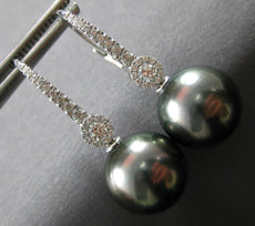 .37CT DIAMOND & AAA TAHITIAN PEARL 18KT WHITE GOLD 3D SOLITAIRE HANGING EARRINGS